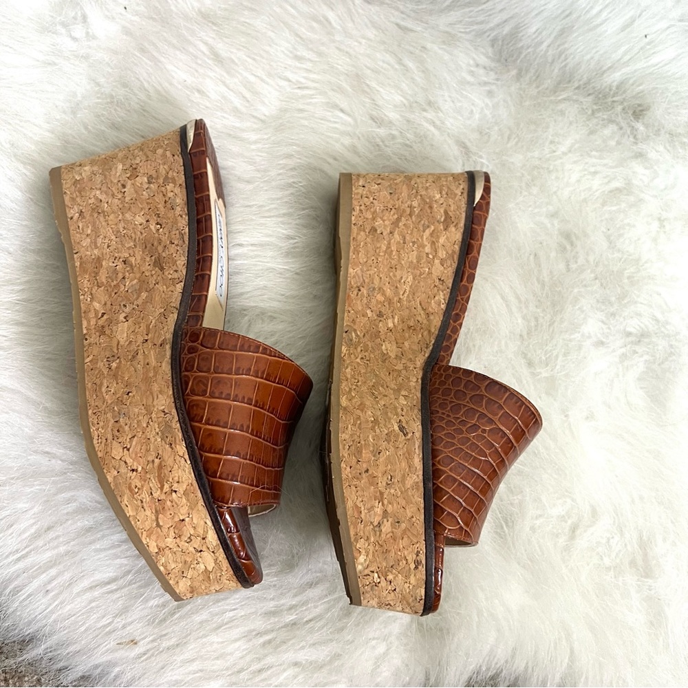 Jimmy Choo Dee Dee Croc Leather Cork Platform Sandals - Picture 6 of 15